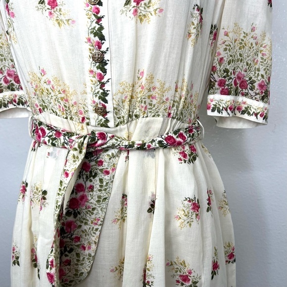 VINTAGE 1970s Madame Rei Floral Midi Button Front Shirt Dress Tie Waist Calico - Picture 3 of 14